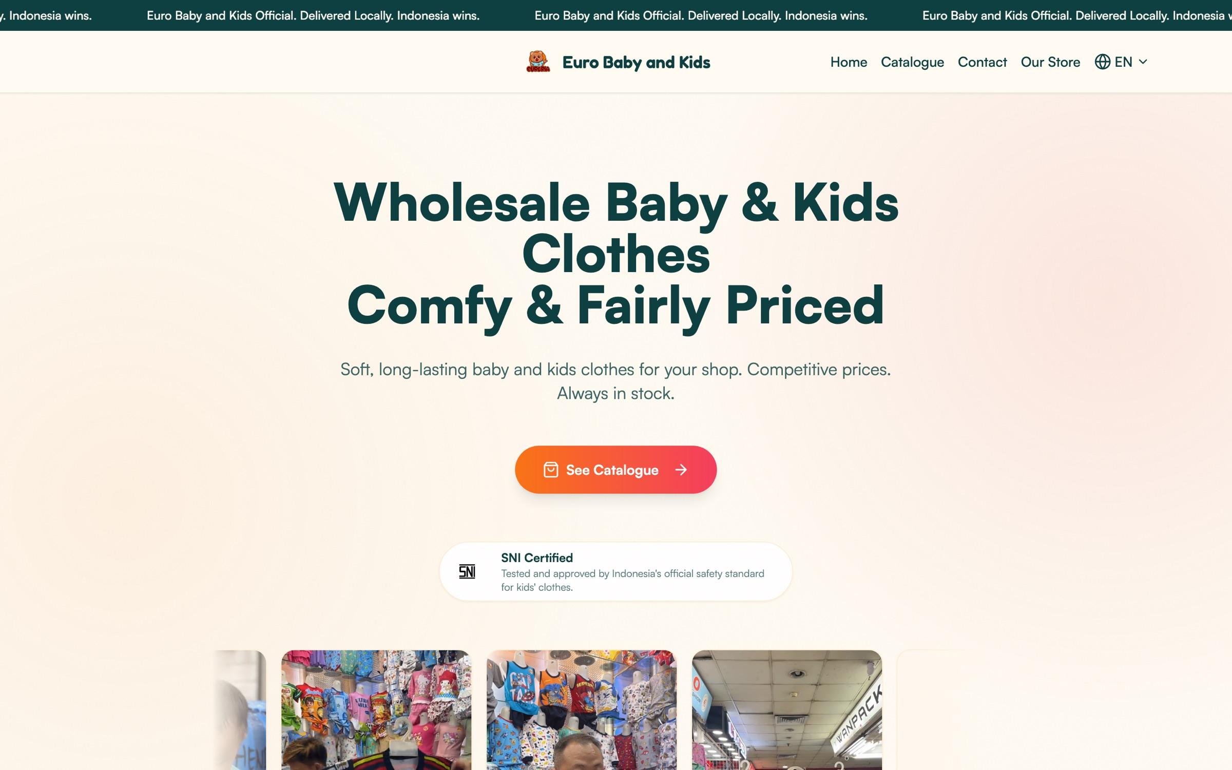 Euro Baby and Kids storefront on desktop